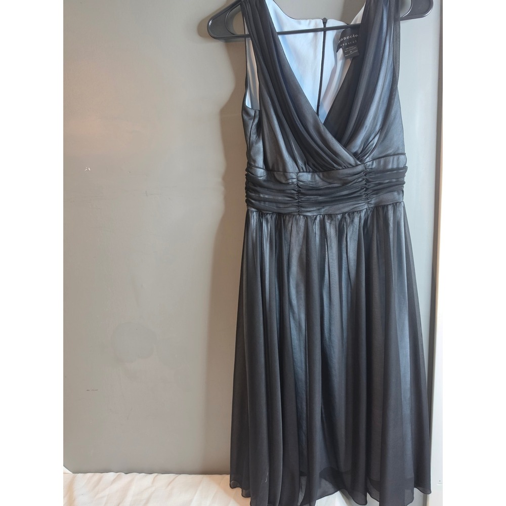 Connected Apparel Womens Metallic Grey Chiffon Surplice V-Neck Cocktail Dress 8